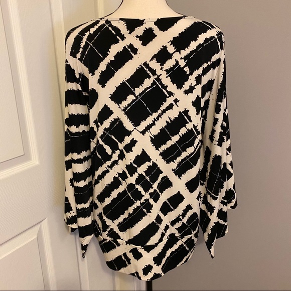 CHICO’S Black Plaid Metallic Drapey Blouson Top - Picture 9 of 11